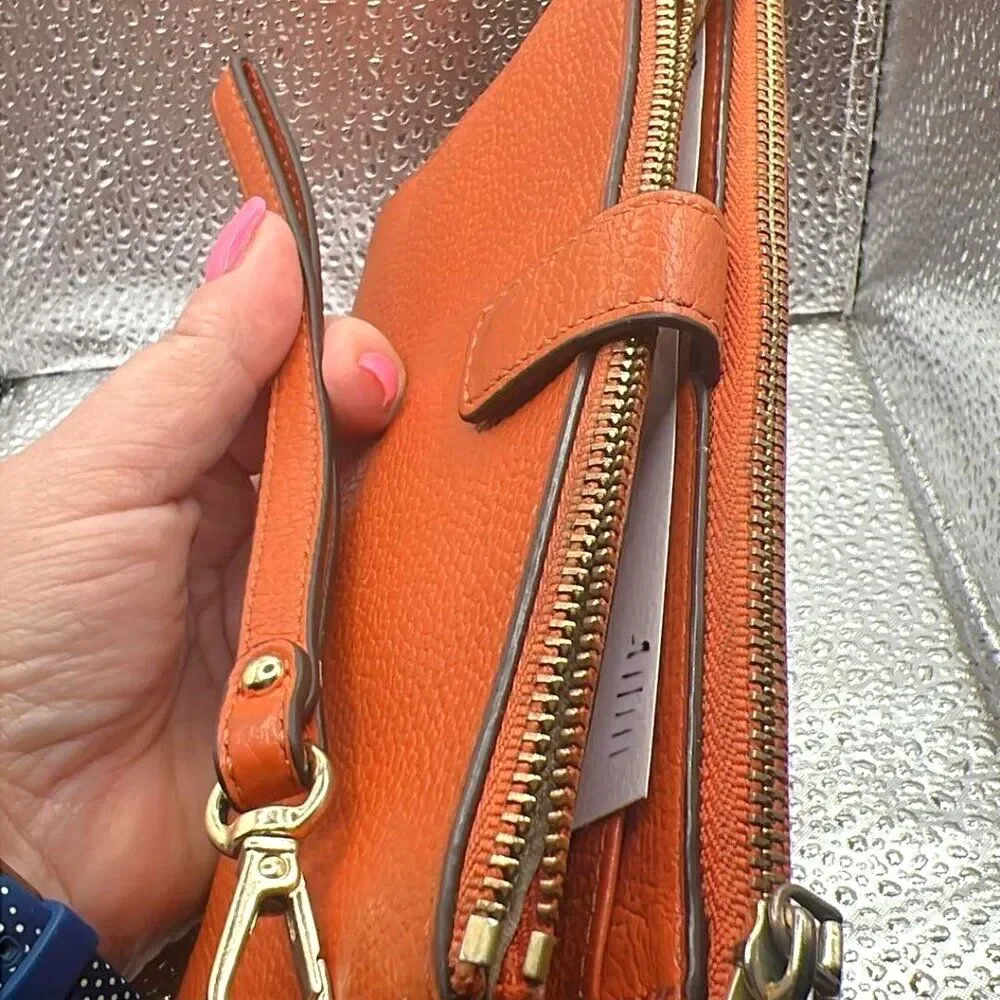 Michael Kors Adele Double-Zip Gold-Tone Wristlet in Deep Orange